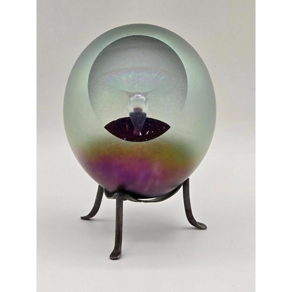 Robert Eickholt "Dichroic Veil Fountain" Paperweight W/ Custom Stand